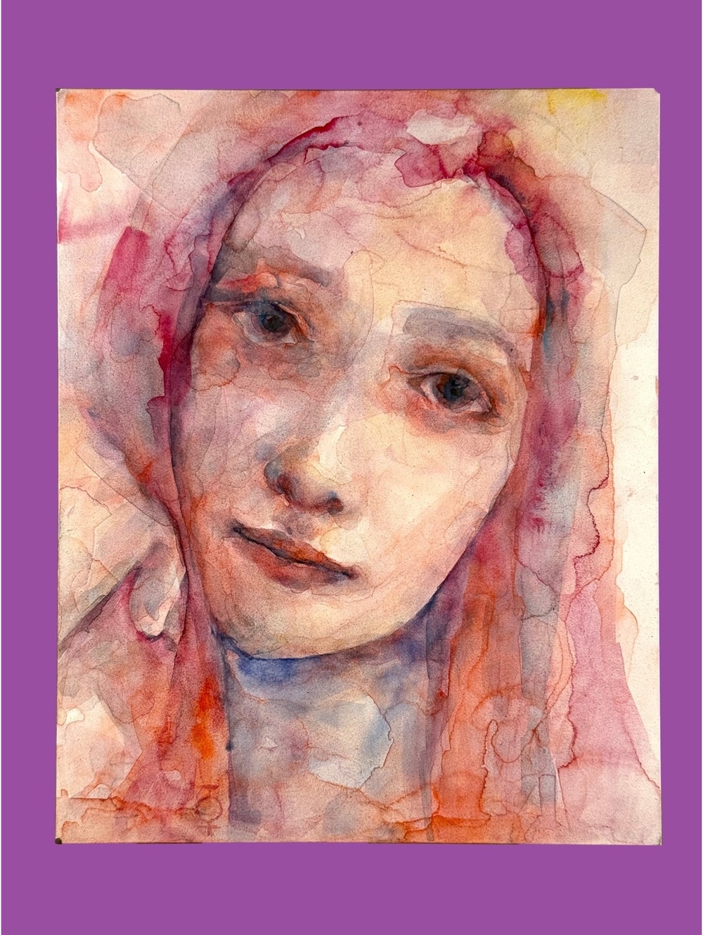 Contemporary Original Watercolor Veiled Lady Ethereal Portrait Painting 8x10 in
